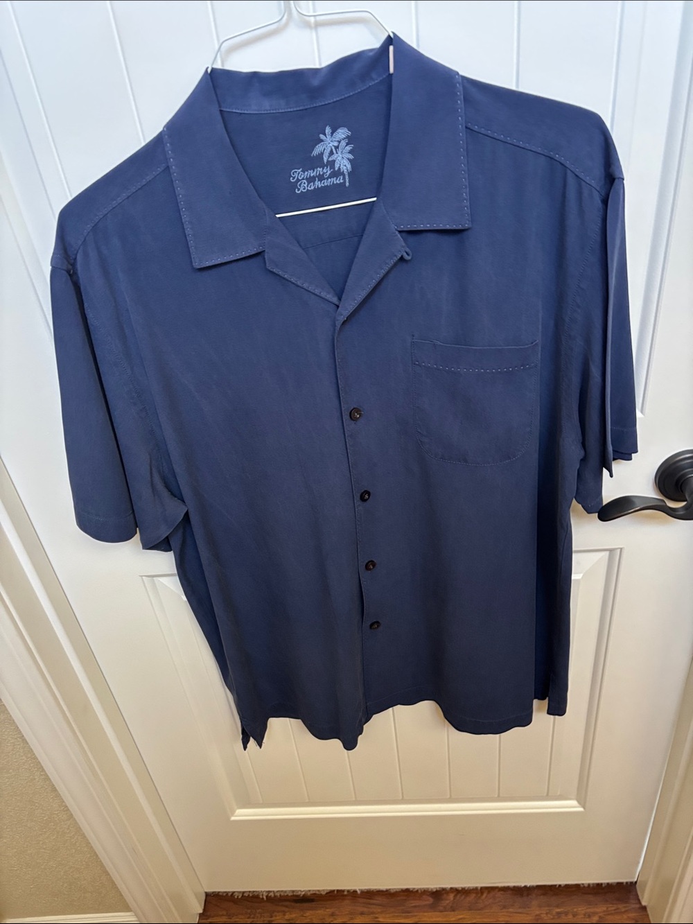 Tommy Bahama Men's Solid Navy Short-Sleeve Camp Shirt